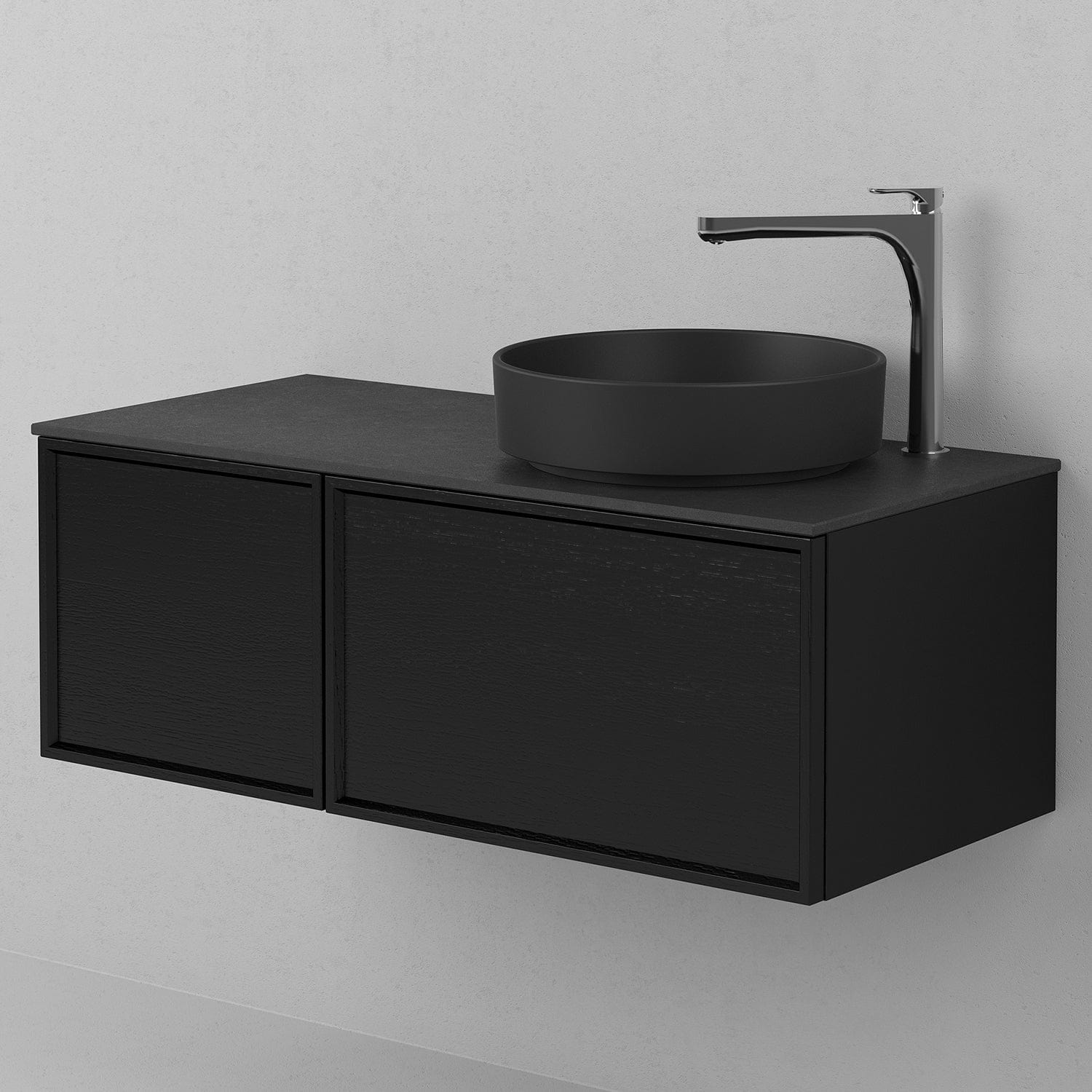 INR Air Wood Servantskap Hel front med 2 Skuffer og 1 Dør H350xD450mm Black oak / 100cm / Venstre INR Iconic Nordic Rooms Servantskap INR-363139