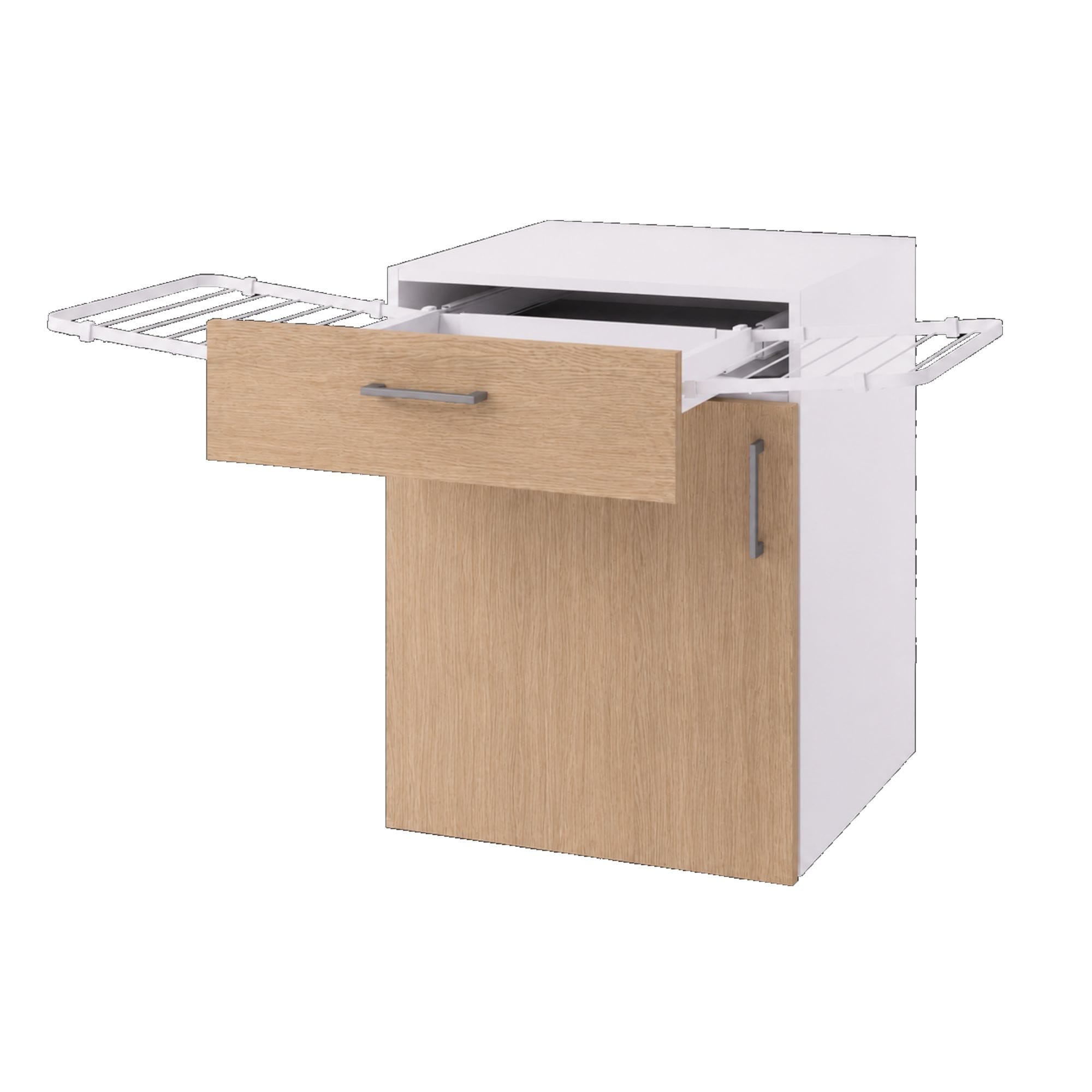 Linn Bad Underskap med dør 2 nettingkorger og utrekkbart tørkestativ Ask / 60cm Linn Bad Benkeskap vaskerom LB-750106TS