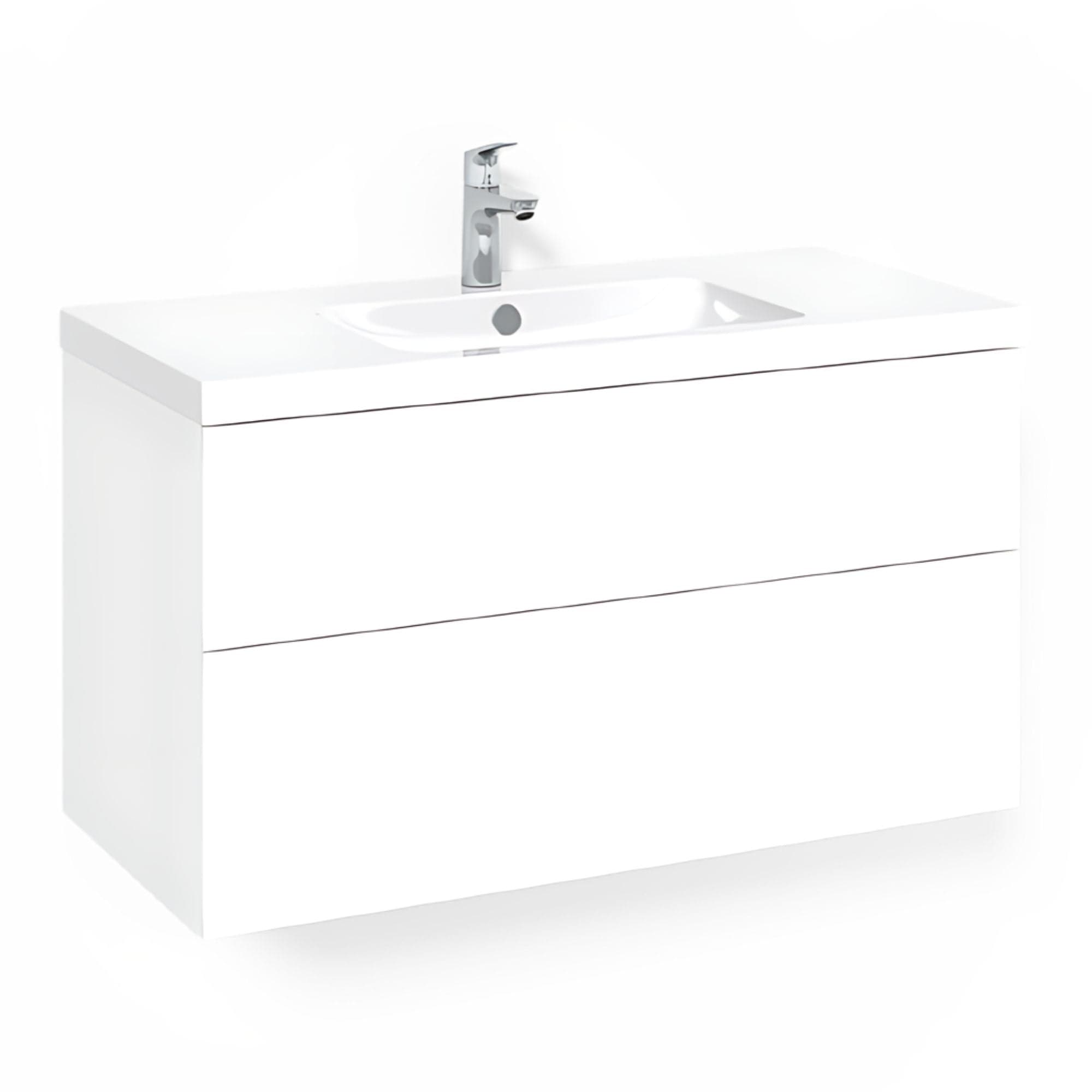 Macro Design CROWN Plain/Push-open Servantskap 2 skuff - med LIGHT servant Hvit / 100cm / Light 45 Macro Design Servantskap BUN-FSK100VPL45