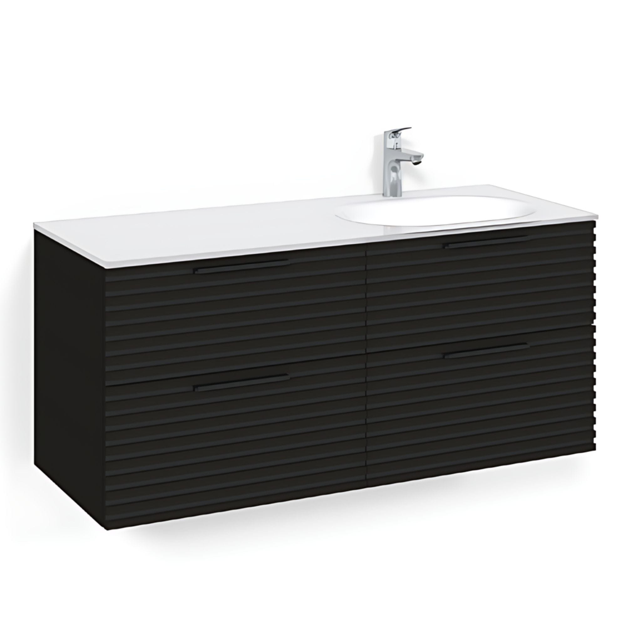 Macro Design CROWN Stripe Servantskap 4-skuff med Venstre Glasservant 120cm Svart eik / Glass Edge hvit / Høyre Macro Design Møbelpakke bad BUN-FSK120SZVGHH