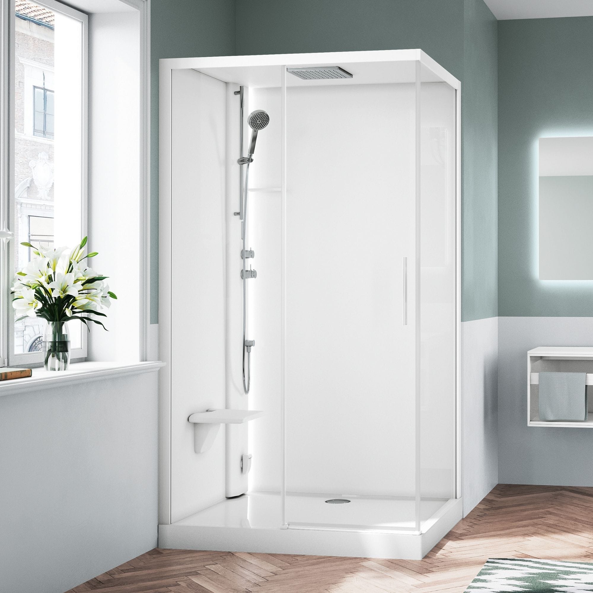 Novellini Glax 1 2.0 2P+F Standard Dusjkabinett med Tak Hvit / 120x80cm venstre / Klart glass Novellini Dusjkabinett KO-G212P129STF-1UU