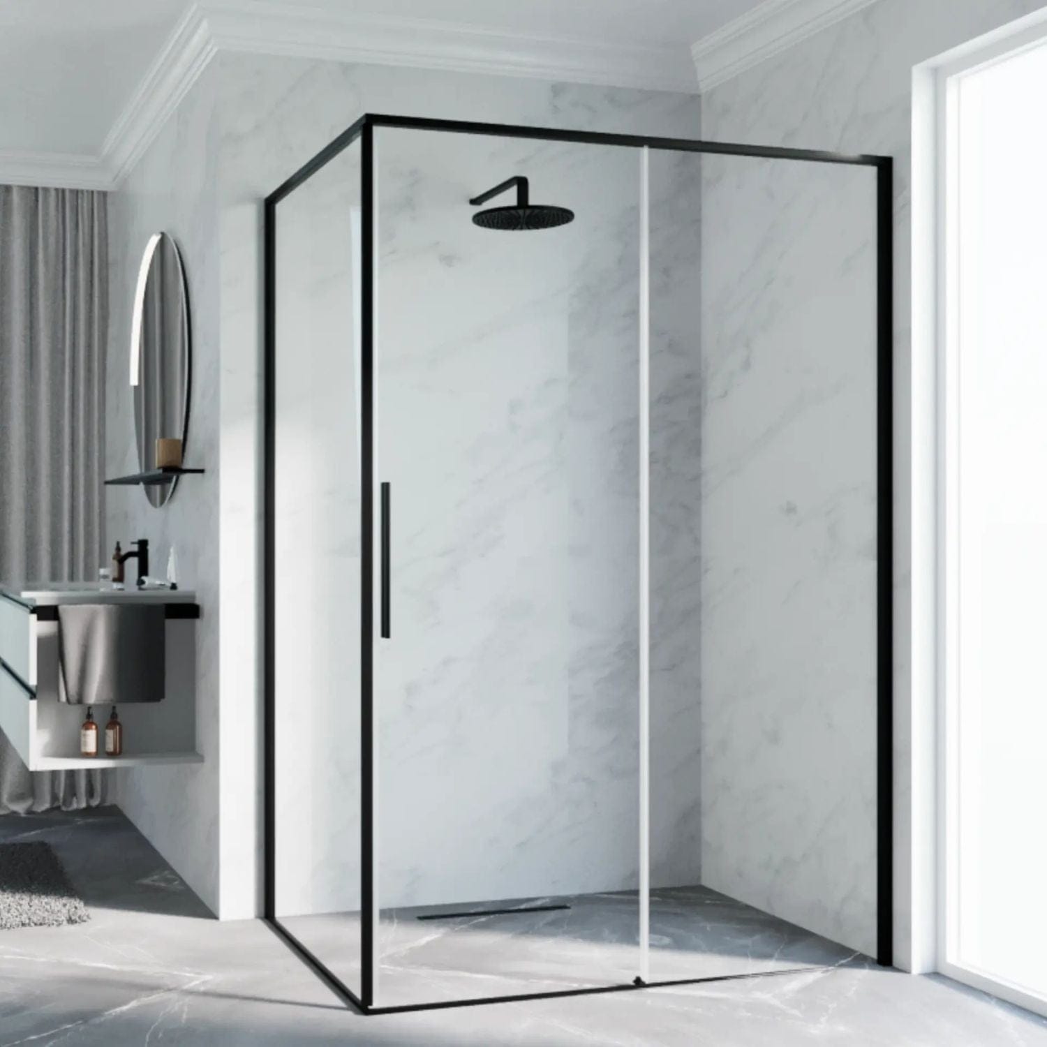 Novellini Riga 2PF Skyvedører Børstet grafitt / 97cm høyre / Klart glass Novellini Dusjdør KO-RIG2PF97D-1N