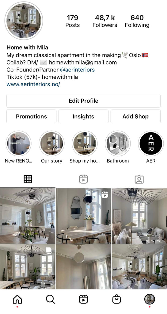 Instagram profilen til HomewithMila