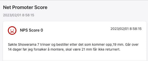 NPS Score 0 en negativ tilbakemelding på utgått returfrist
