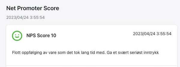 NPS Score 10 - fornøyd med service og levering