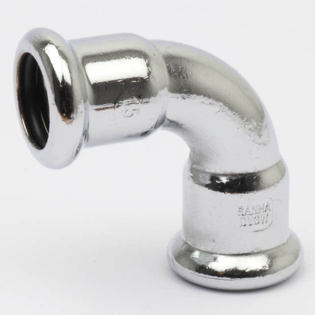Altech Bend forkrommet 12-15mmx45°/90° med 2 muffer 12mm / 90° Altech Bend pressfitting DAL-5056439
