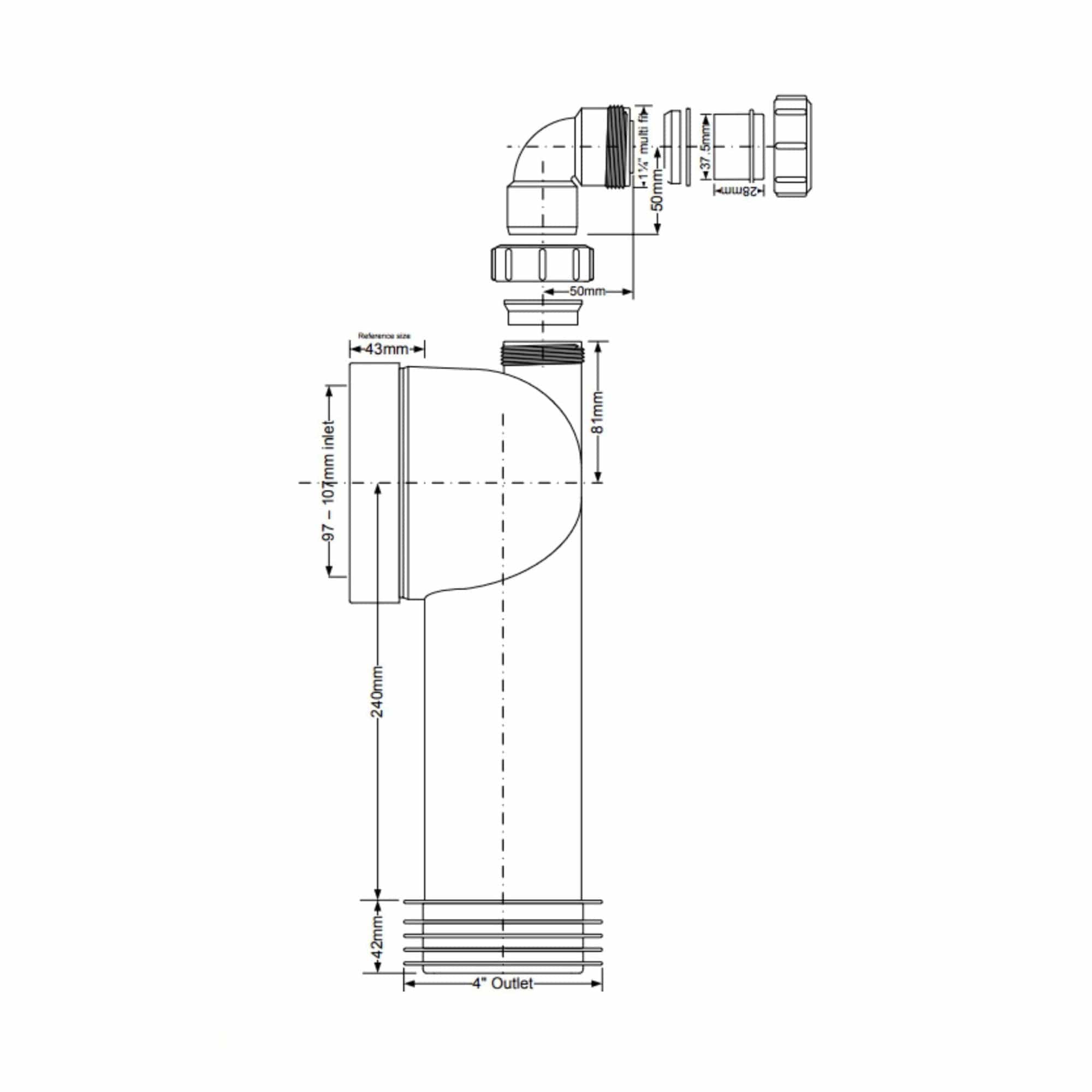 Altech Klosettbend 90° med Ekstra uttak 110mm Altech Reservedel toalett DAL-6188581