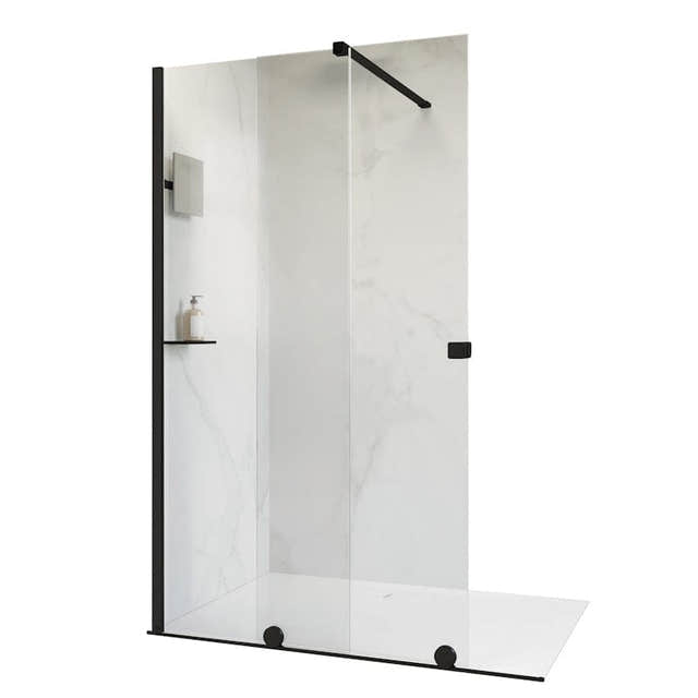 Alterna PureDay Walk-in Dusj Vendbar - Fastfelt + Skyvedør Svart matt / 110-120cm Alterna Dusjvegg BUN-BD6316817