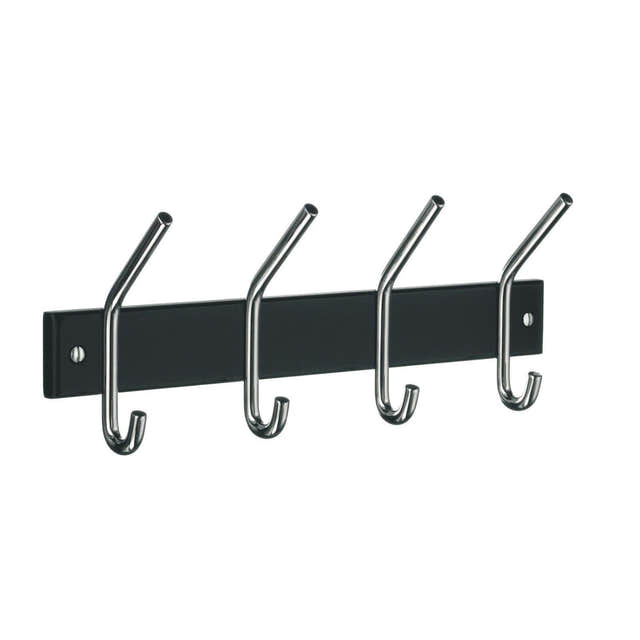 Beslagsboden 1014 Kroklist 4 Hattekroker Krom/svart Beslagsboden Knagger hus SM-BB1014