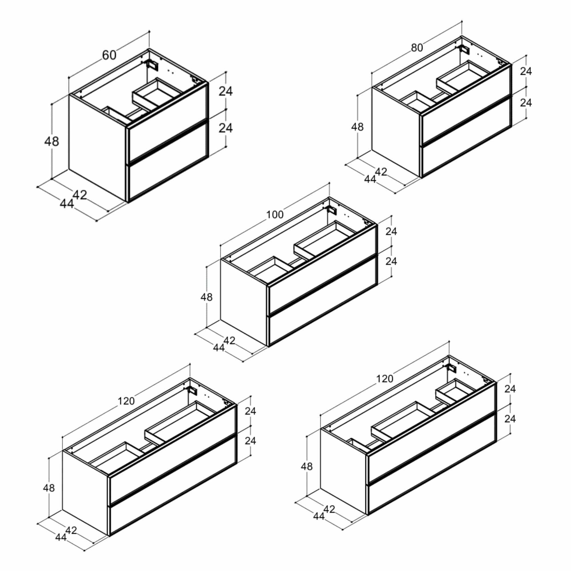 Dansani Inzo Alu-ramme Svart Servantskap 2 Skuff H48cm Dansani Servantskap
