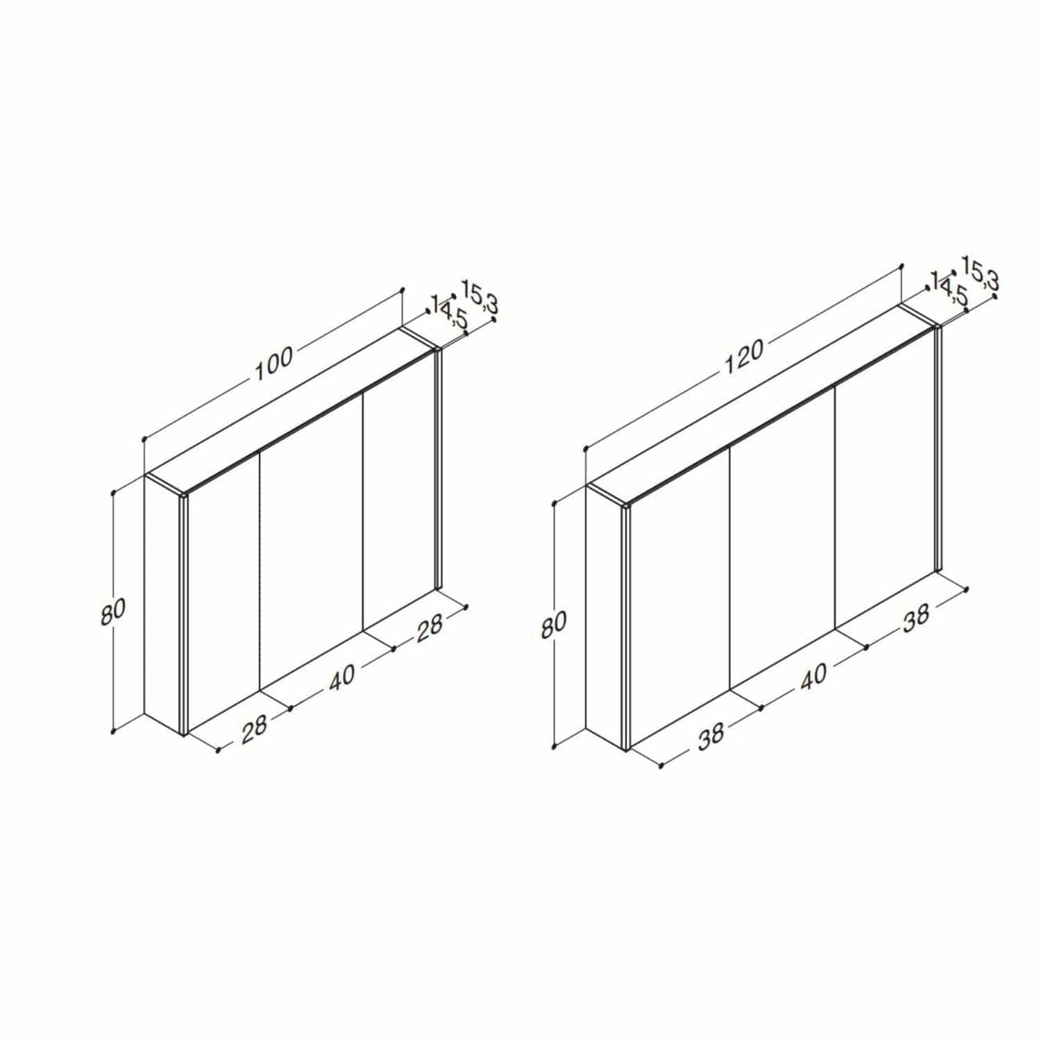 Dansani Inzo Ambi speilskap 3 dører B100-120xH80xD15 Dansani Speilskap