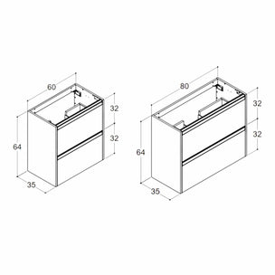 Dansani INZO Classic Servantskap Slim med Integrert Grep 2 skuff