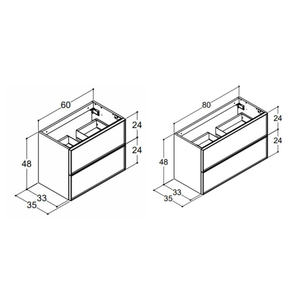 Dansani Inzo Servantskap 2sk B60-80xH48xD35cm, Slim, Alu-ramme svart Dansani Servantskap