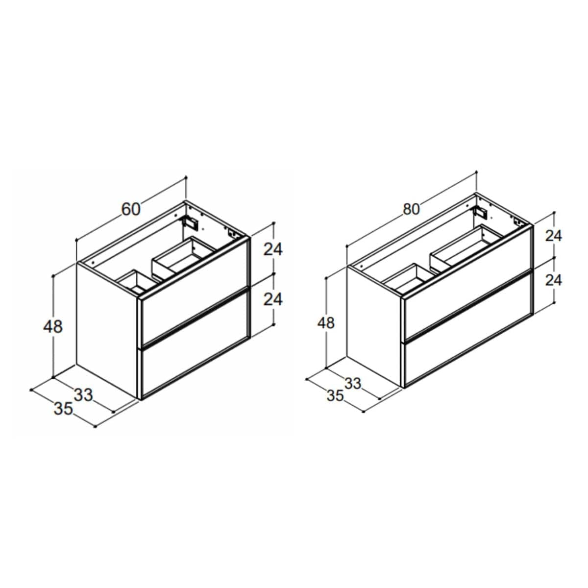 Dansani Inzo Servantskap 2sk B60-80xH48xD35cm, Slim, Alu-ramme svart Dansani Servantskap