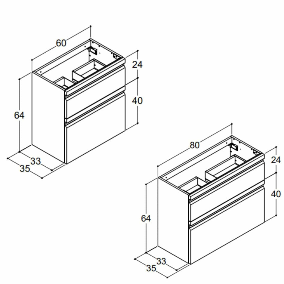Dansani Inzo Servantskap 2sk B60-80xH64xD35cm, Slim - Integrert Dansani Servantskap