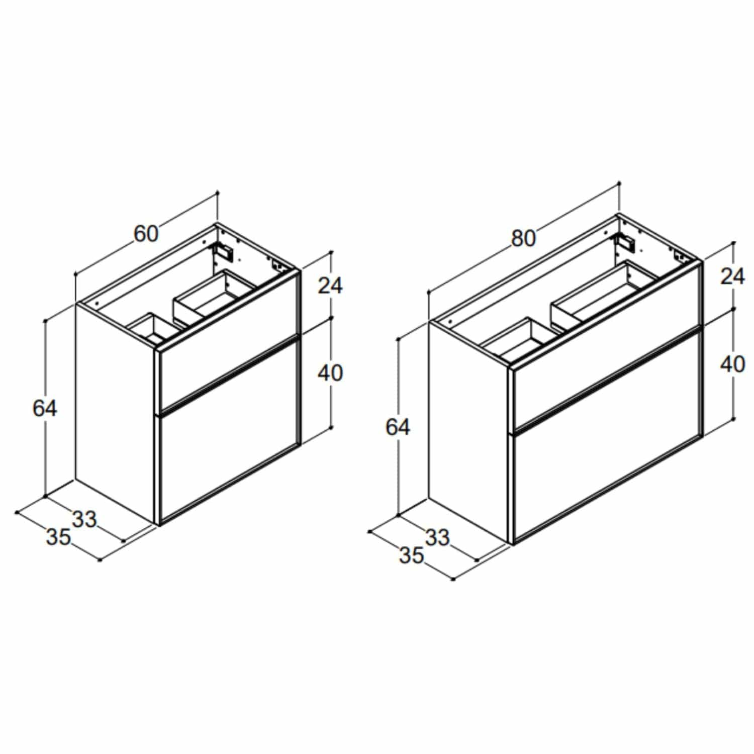 Dansani Inzo Servantskap B60-80xH64xD35cm, Slim, Alu-ramme svart Dansani Servantskap