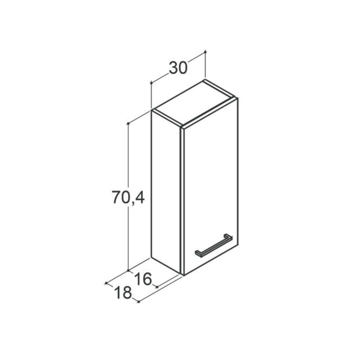 Dansani Mido+ Glatt Overskap 1 dør B30xH70xD19cm Dansani Sideskap bad