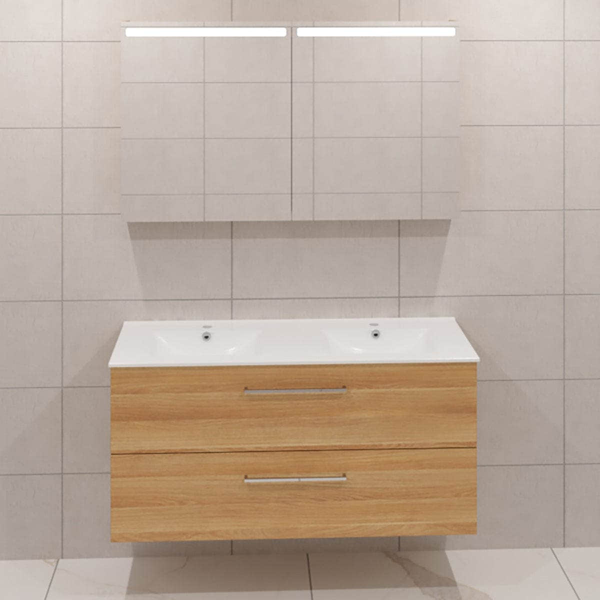 Dansani Mido+ Møbelpakke Servantskap med servant Varm eik / 120cm dobbel / Top speilskap Dansani Møbelpakke bad BUN-MMA-2755-T