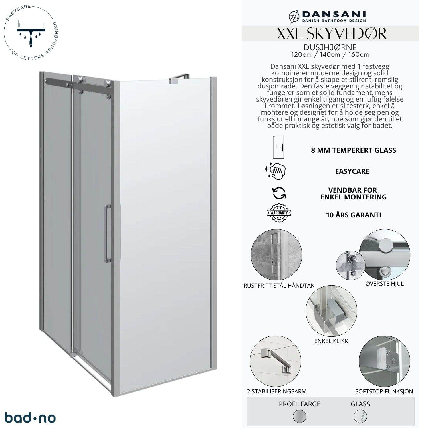 Dansani XXL Skyvedør med 1 sidepanel for dusjhjørne Dansani Dusjhjørne