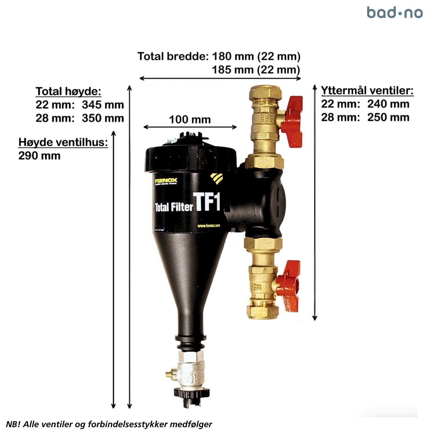 Fernox Filter Total TF-1 med Filter Fluid + Protector Pakke Cimberio Reservedel varmtvannsbereder