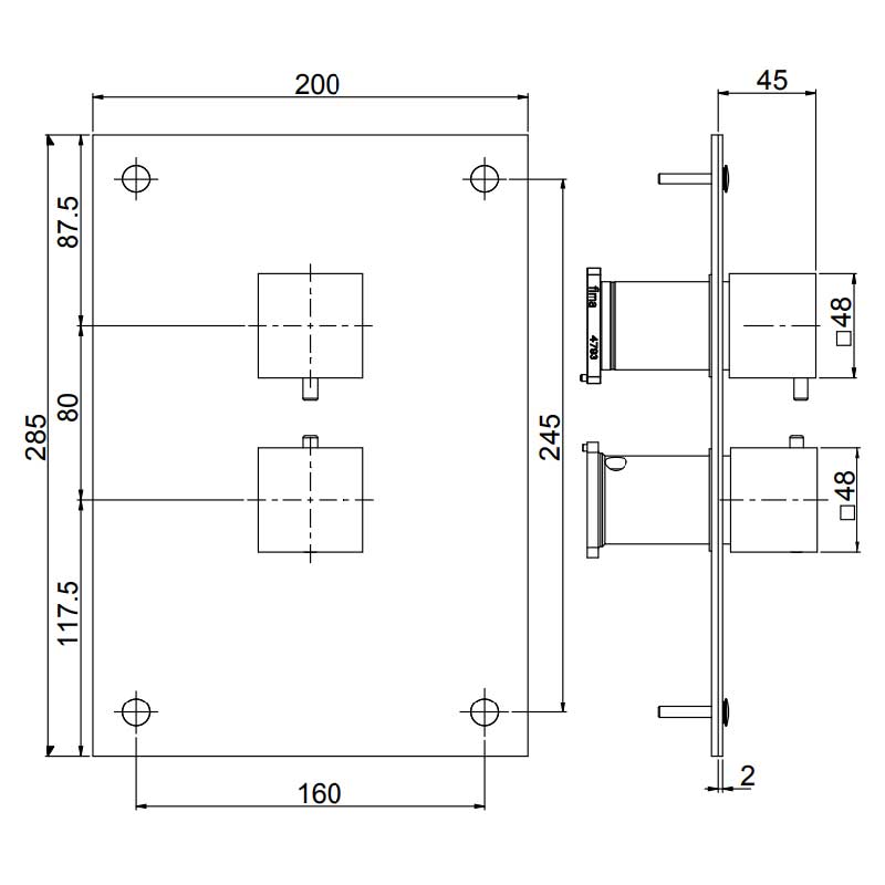 Fima Frontpanel Piazza Dusj Innbygging F4510 20x28,5cm Krom Fima Blandebatteri innbygging GRO-4405035