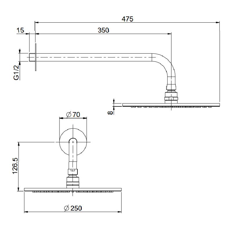 Fima Hodedusj Circolo F2621 Ø25cm taksil Fima Blandebatteri innbygging