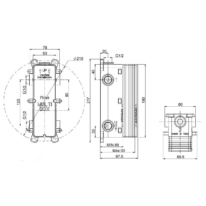 Fima Innbygningsboks med termostat for dusj F4911 til Circolo og Piazza Fima Blandebatteri innbygging GRO-4501639