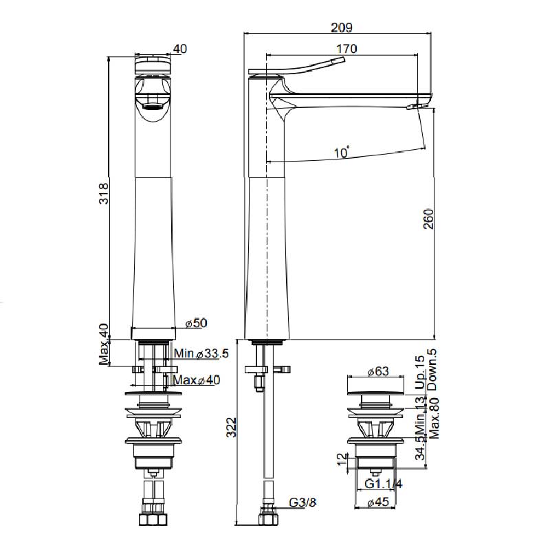 Fima Servantbatteri Flo F3801 Høy Fima Servantbatteri