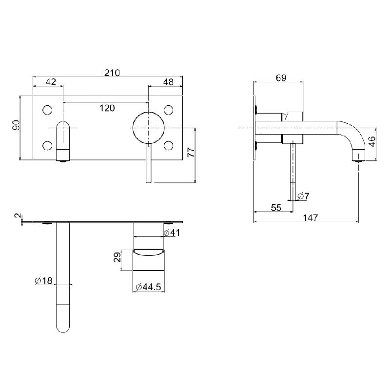 Fima Servantbatteri Spillo Up Innbygging F4610 Veggmontert Fima Blandebatteri innbygging