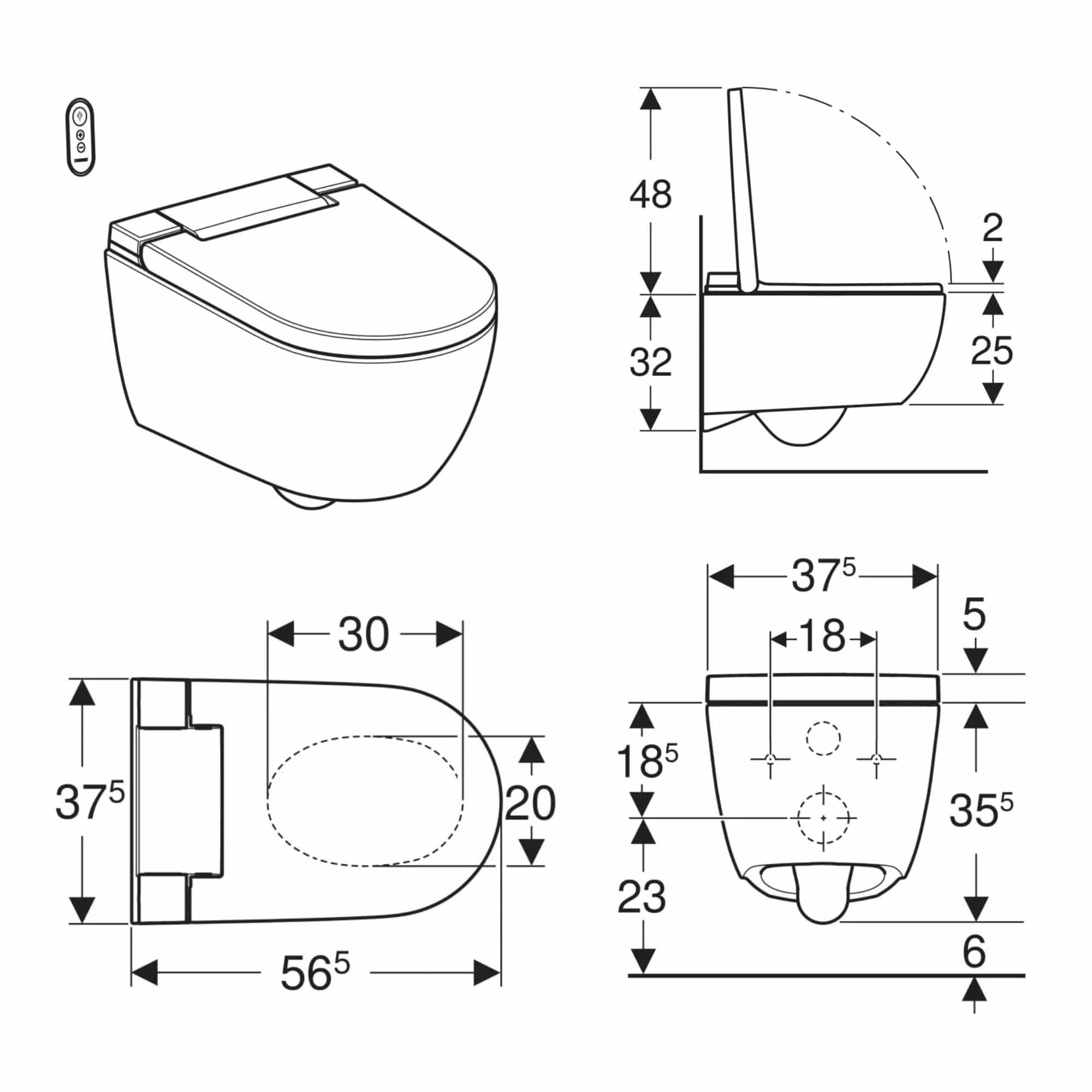 Geberit AquaClean Alba Dusjtoalett vegghengt Hvit Geberit Dusjtoalett GE-6166244
