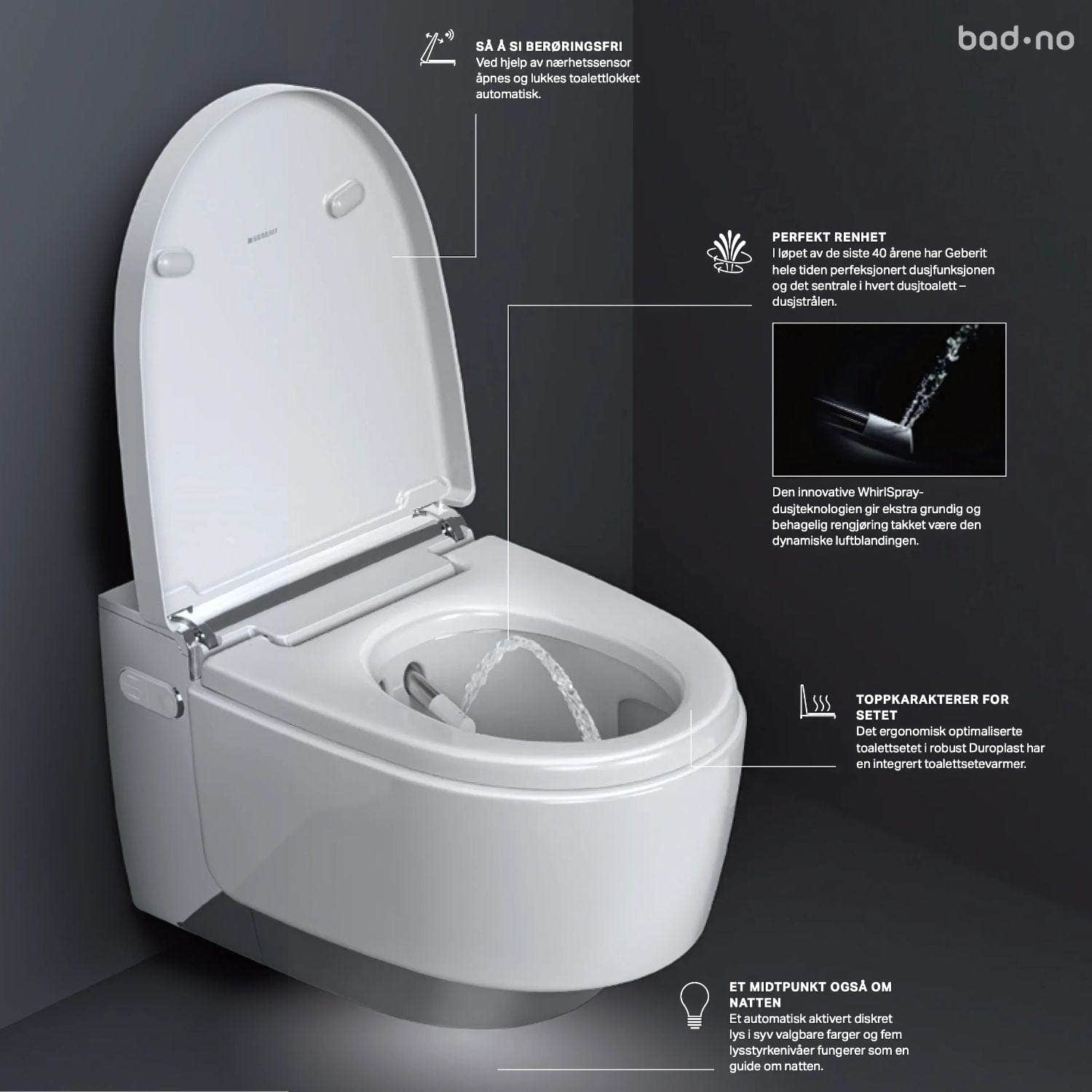 Geberit AquaClean Mera Comfort Vegghengt toalett Geberit Dusjtoalett