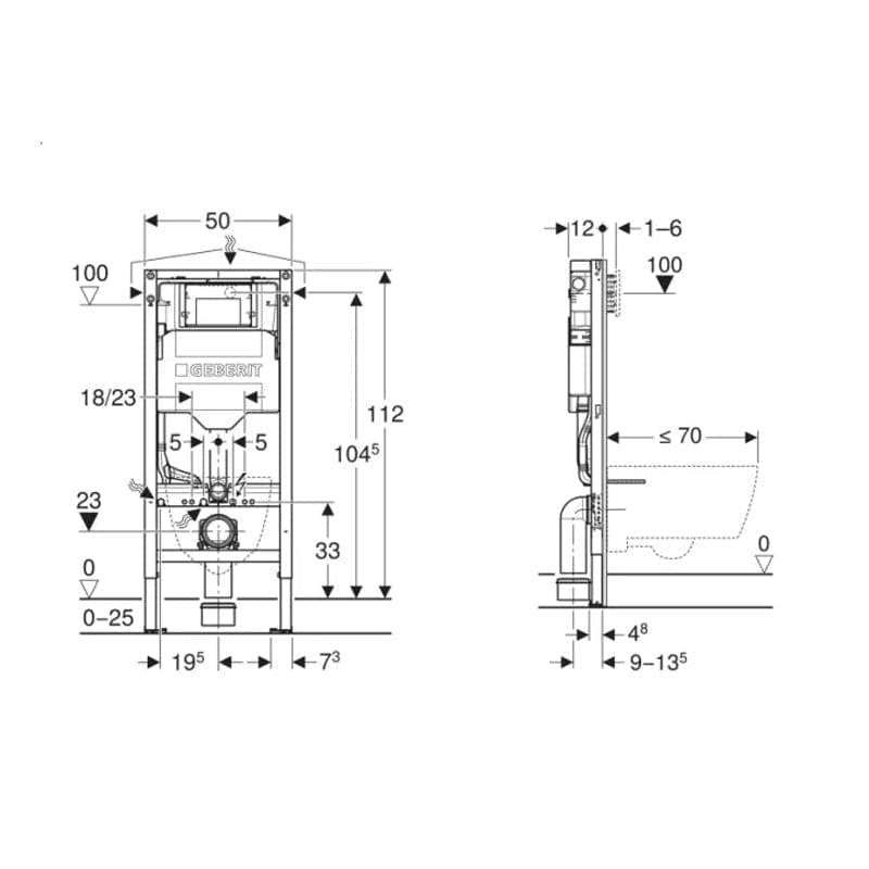 Geberit Duofix-element til vegghengt toalett 112 cm uten sisterne Geberit Innbyggingssisterne GRO-1387956