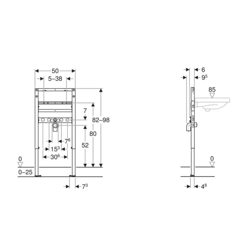 Geberit Duofix servantelement 82–98 cm stående armatur Geberit Innbyggingssisterne GRO-1387955