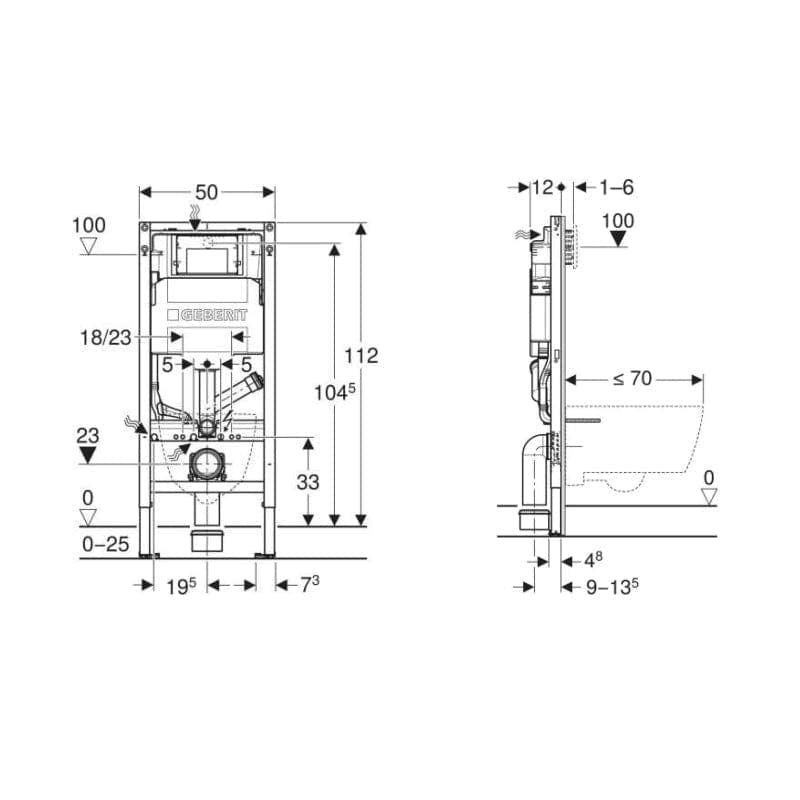Geberit Duofix Sigma innbyggingssisterne til luktavsug 112cm Geberit Innbyggingssisterne GRO-1387952