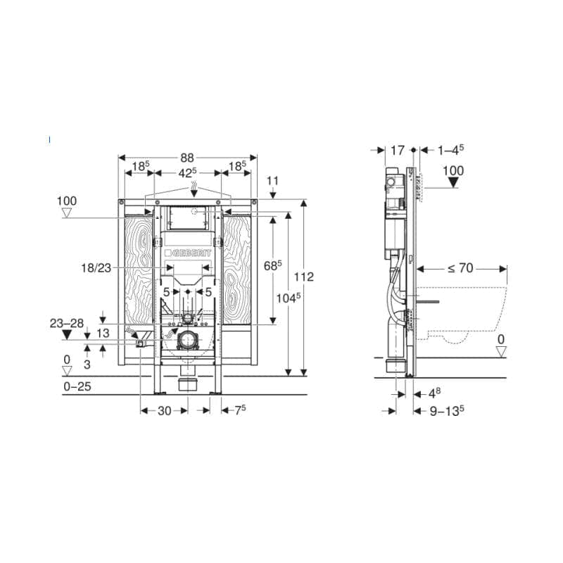 Geberit Duofix Sigma innbyggingssisterne til støttegrep 112cm Geberit Innbyggingssisterne GRO-1387949