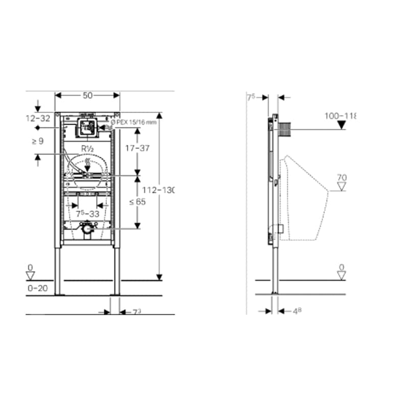 Geberit Duofix urinalelement universal til dusjhode 112-130cm Geberit Innbyggingssisterne GRO-1387961