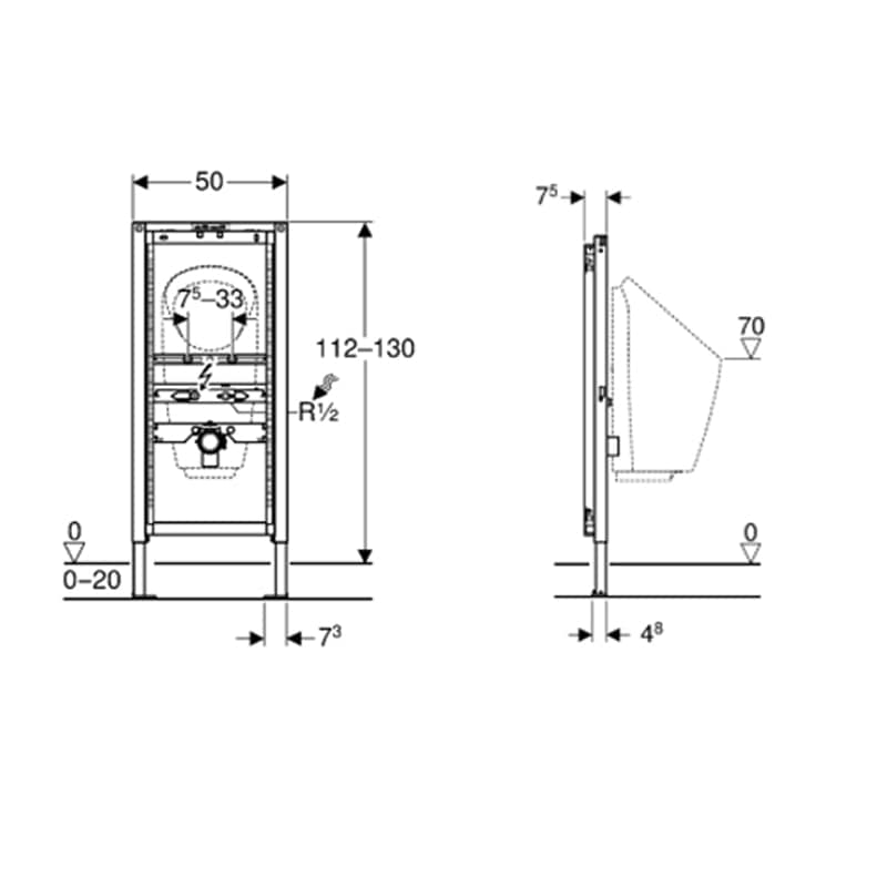 Geberit Duofix urinalelement universal til spyleventil 112-130cm Geberit Innbyggingssisterne GRO-1387960