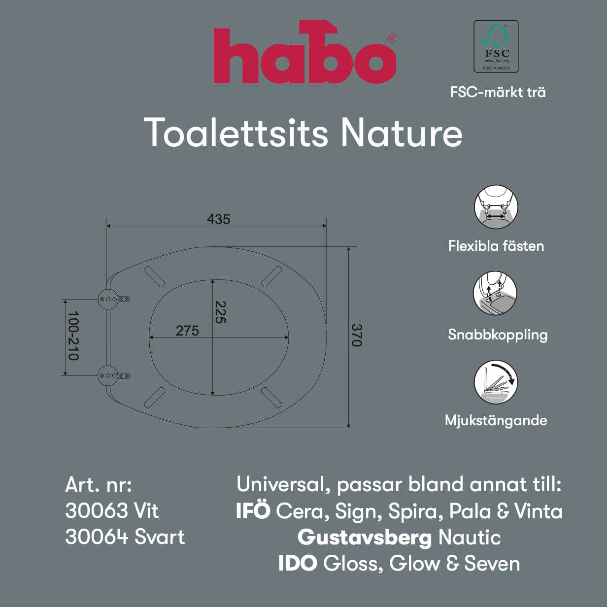 Habo Nature Toalettsete Universal med soft close Habo Toalettsete