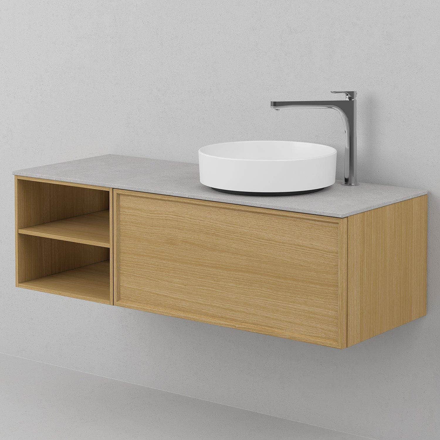 INR AIR Benkeplate Kvartskompositt med hull til servantbatteri H12xD455mm INR Iconic Nordic Rooms Benkeplate bad