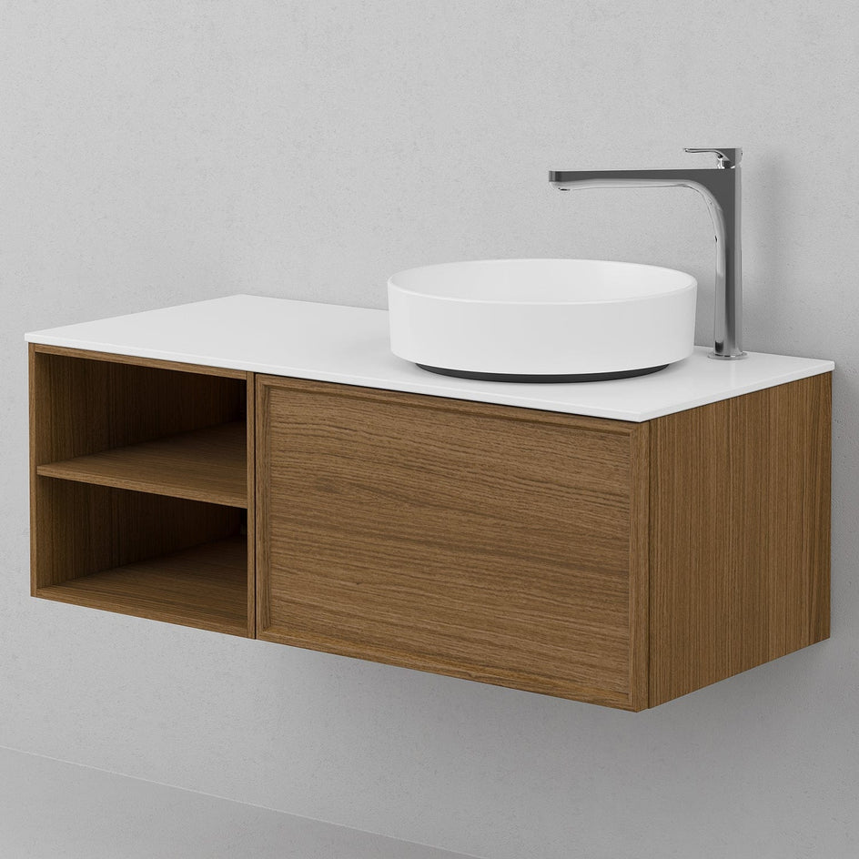 INR AIR Benkeplate Kvartskompositt med hull til servantbatteri H12xD455mm INR Iconic Nordic Rooms Benkeplate bad