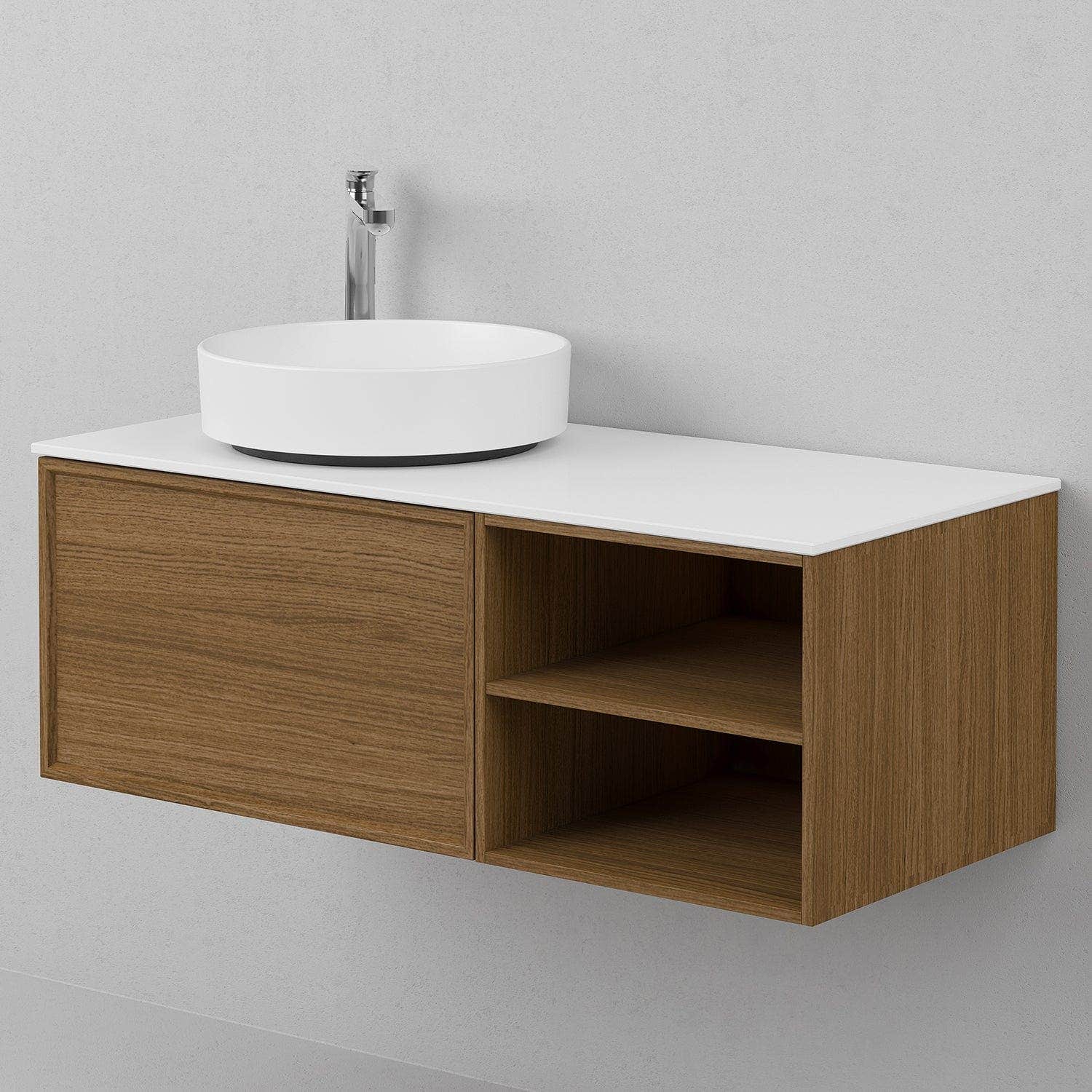 INR AIR Benkeplate Kvartskompositt med hull til servantbatteri H12xD455mm INR Iconic Nordic Rooms Benkeplate bad