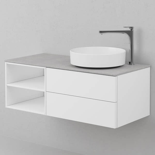 INR AIR Solid Servantskap med 2 Skuffer og Åpen oppbevaring H:35xD:45cm Premium white / 100cm høyre INR Iconic Nordic Rooms Servantskap INR-361411