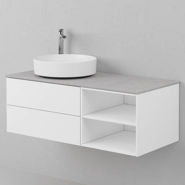 INR AIR Solid Servantskap med 2 Skuffer og Åpen oppbevaring H:35xD:45cm Premium white / 100cm venstre INR Iconic Nordic Rooms Servantskap INR-361511