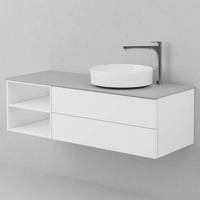 INR AIR Solid Servantskap med 2 Skuffer og Åpen oppbevaring H:35xD:45cm Premium white / 120cm høyre INR Iconic Nordic Rooms Servantskap INR-361811