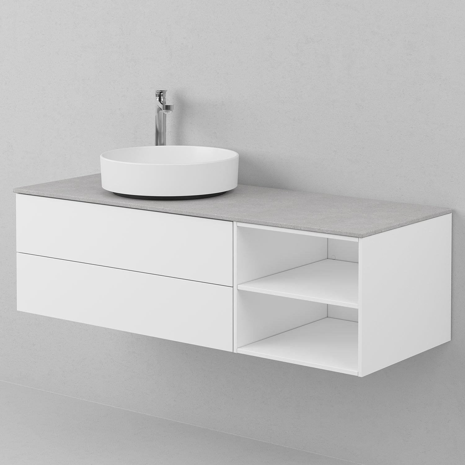 INR AIR Solid Servantskap med 2 Skuffer og Åpen oppbevaring H:35xD:45cm Premium white / 120cm venstre INR Iconic Nordic Rooms Servantskap INR-361911