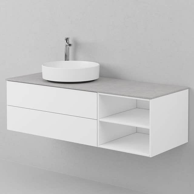 INR AIR Solid Servantskap med 2 Skuffer og Åpen oppbevaring H:35xD:45cm Premium white / 120cm venstre INR Iconic Nordic Rooms Servantskap INR-361911
