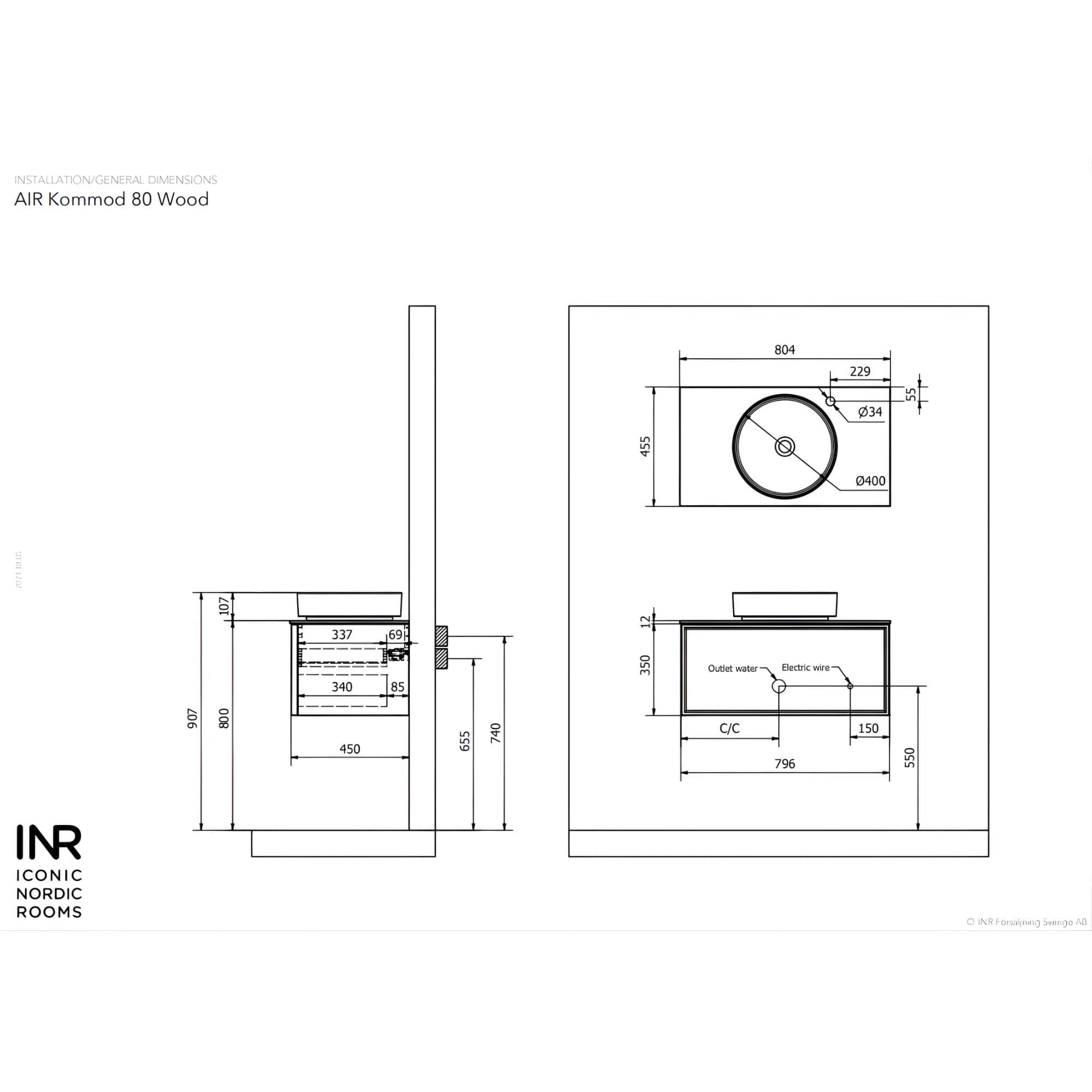 INR Air Wood Servantskap Hel front med 2 Skuffer INR Iconic Nordic Rooms Servantskap