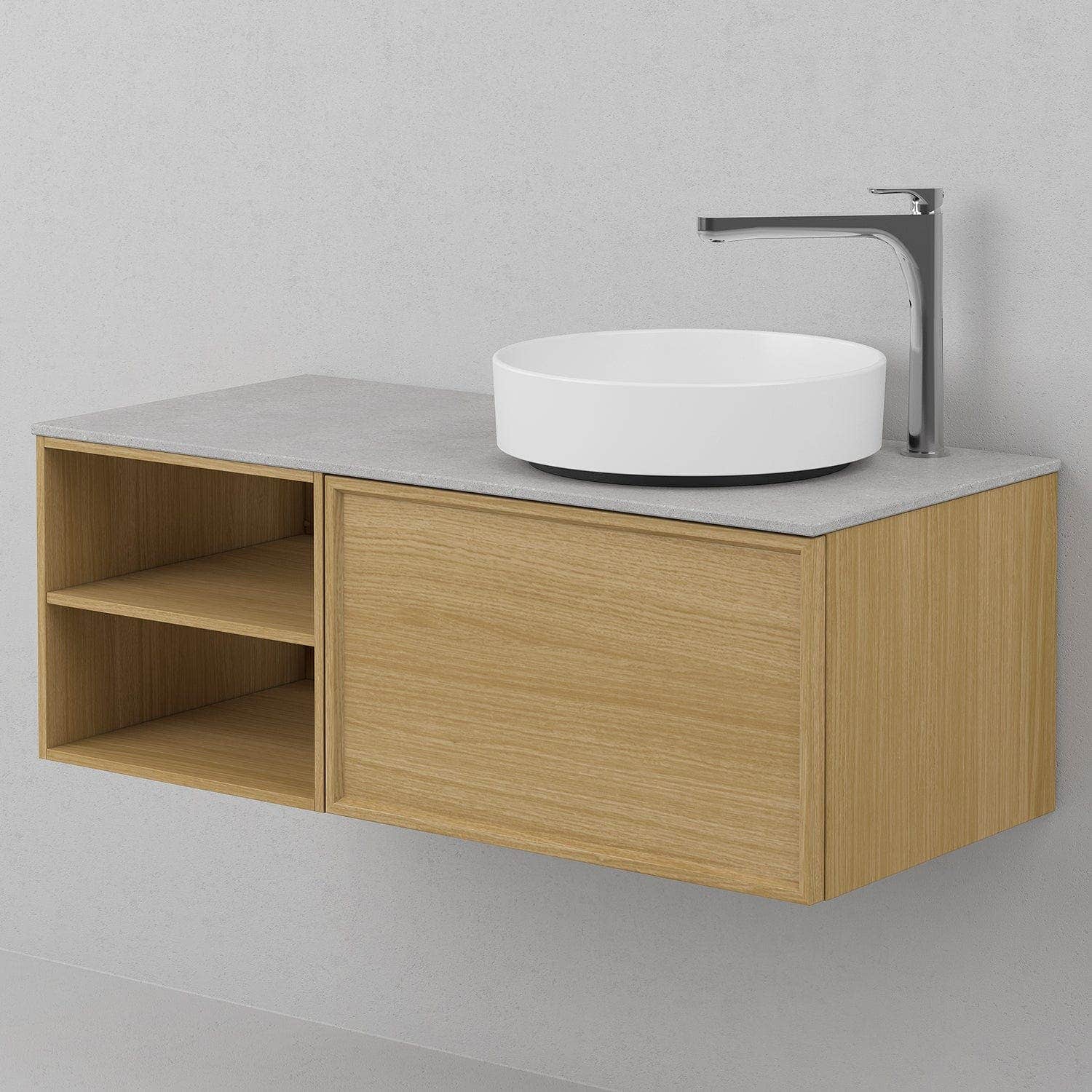 INR Air Wood Servantskap Hel front med 2 Skuffer og Åpen oppbevaring H350xD450mm Natural oak / 100cm / Venstre INR Iconic Nordic Rooms Servantskap INR-363334