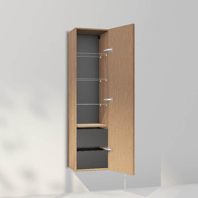 INR Carve 40/40 Høyskap med skuffer Natural oak / 40cm / Høyre INR Iconic Nordic Rooms Høyskap bad INR-396434H