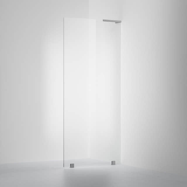INR Dusjvegg ARC 20 Original Skjermvegg Måltilpasset Brushed stainless / Måltilpasset - høyre / Opal klart glass INR Iconic Nordic Rooms Dusjvegg INR-120512400